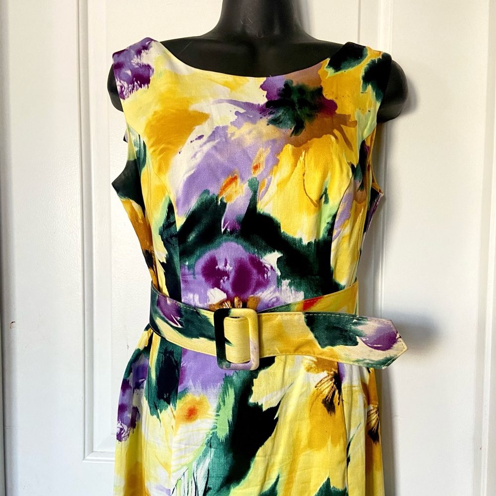 Julian Taylor summer yellow floral print midi dress